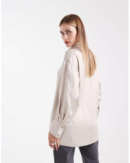 ASOS White Crushed Satin Contrast Stitch Longline Shirt