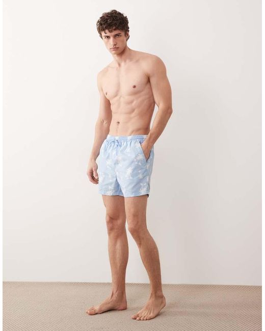 South Beach Blue Palm Tree Print Swim Shorts for men
