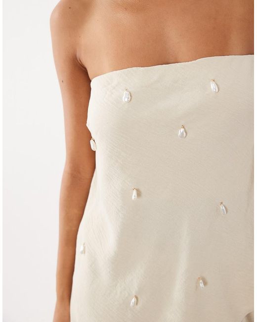 Six Stories Natural Embellished Bandeau Asymmetric Hem Top Co-ord