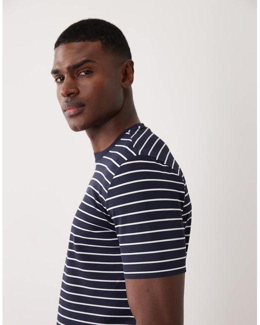 Mango Blue Performance Striped Crew Neck T-shirt for men