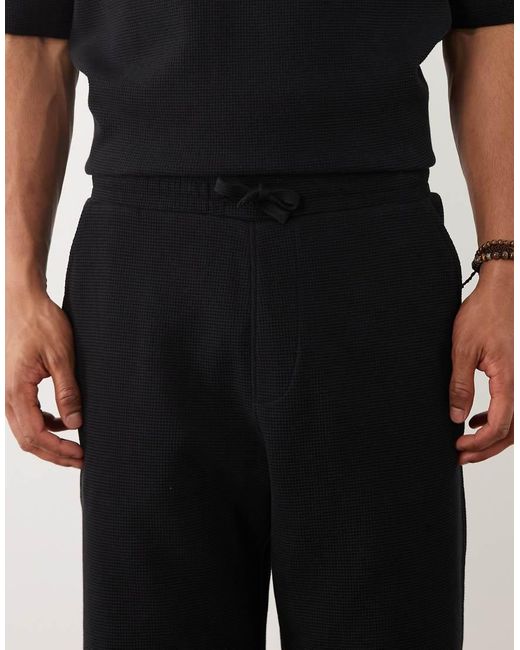 SELECTED Black Co-Ord Waffle Shorts for men