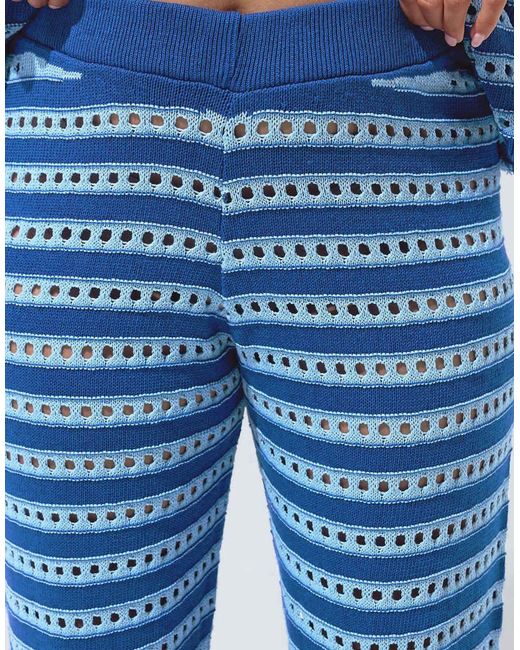 Yours Clothing Blue Stripe Knitted Wide Leg Trousers