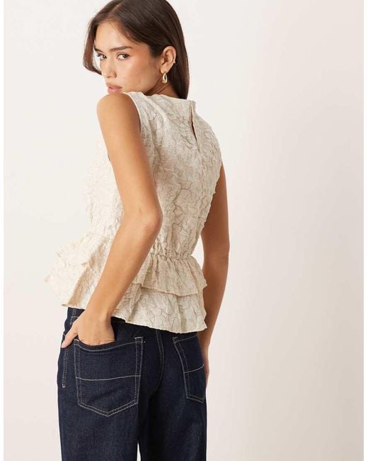 Vila Natural Sleeveless Jacquard Peplum Top