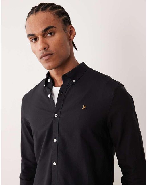 Farah Blue Brewer Slim Fit Long Sleeve Shirt for men