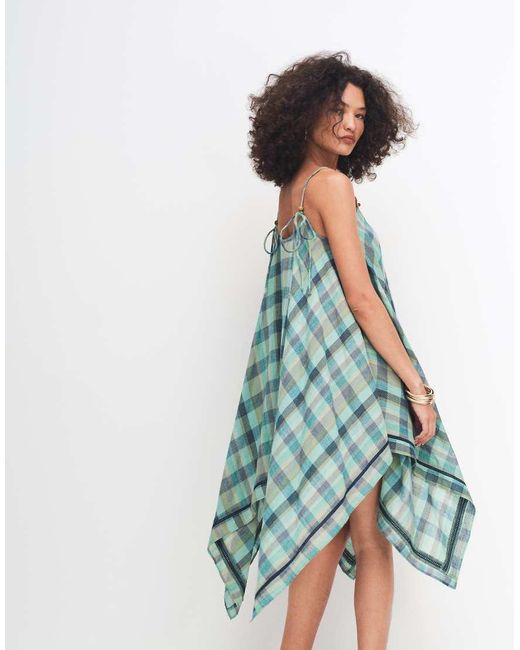 Muse Assembly Olivia Hankerchief Hem Check Midi Dress-blue