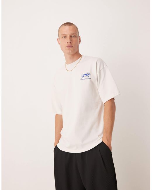 SELECTED Natural Oversized Heavy Weight T-shirt With Floral Back Print for men