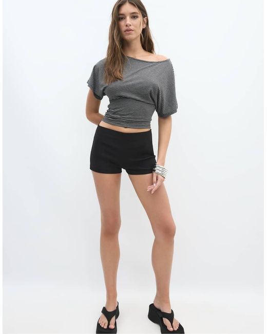 Stradivarius Gray Striped Print T-shirt