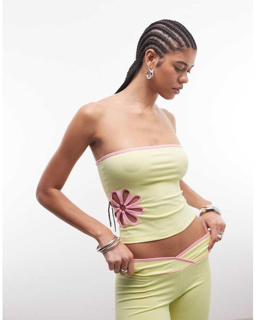 I.AM.GIA Multicolor Daisy Cotton Rich Bandeau Contrast Floral Cutout Top Co-ord