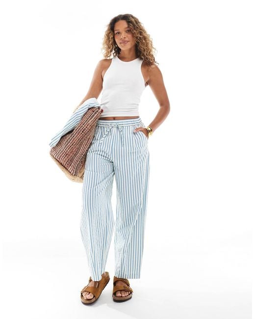ASOS Blue Seersucker Pull On Barrel Leg Trousers Co-ord