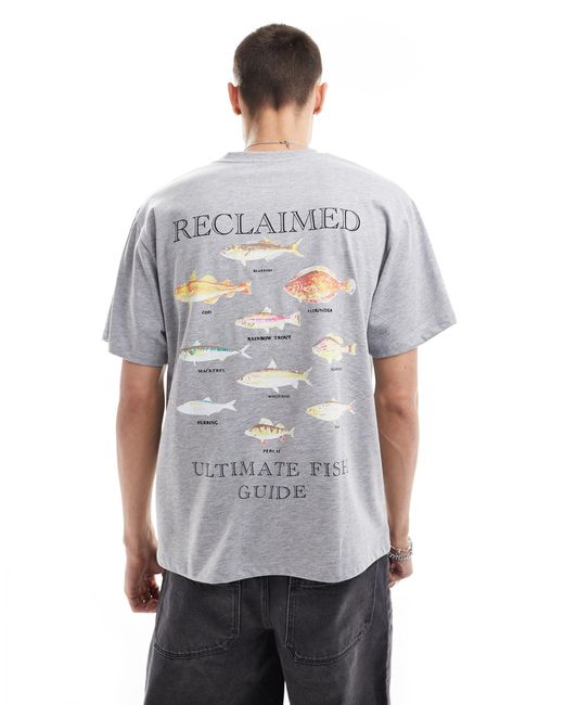 Reclaimed (vintage) Gray Oversized T Shirt With Fish Print for men