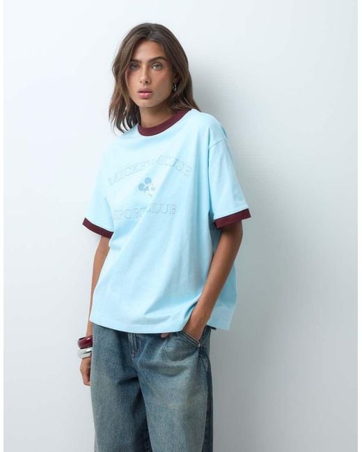 ASOS Blue Disney Mickey Mouse Sports Club Oversized Ringer T-shirt