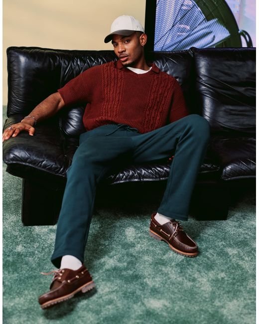 Polo décontracté en maille torsadée à col cranté - bordeaux ASOS pour homme en coloris Green