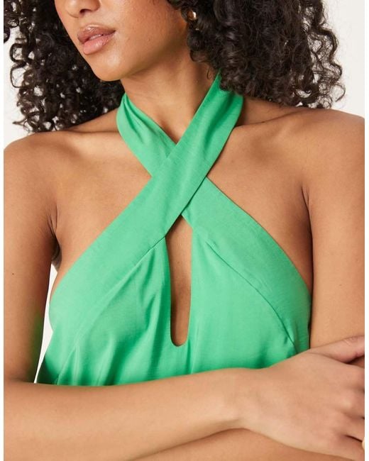 ASOS Rechte Midi-Jurk Met Gekruiste Hals En Zijsplitten in het Green