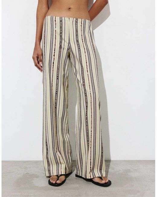 Pull&Bear White Wide-leg Sequin Stripe Trousers