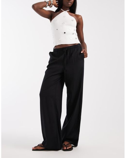 Vero Moda White Linen Touch Wide Leg Trouser With Drawstring Waist
