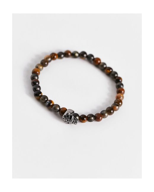 ASOS Beaded Bracelet With And Stainless Steel Beads in Black for Men | Lyst