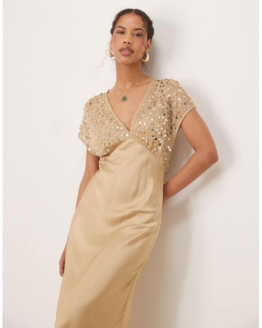 Never Fully Dressed Natural Embellished 2-In-1 Contrast Slip Dress