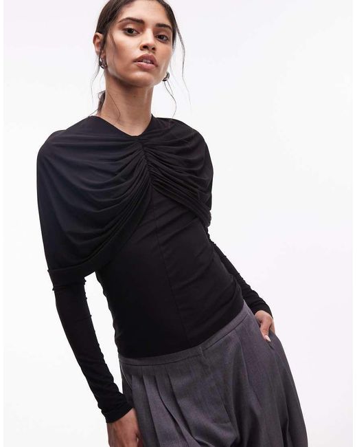 & Other Stories Blue Long Sleeve Cape Detail Jersey Top