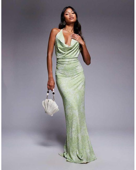 South Beach Green Cowl Neck Maxi Beach Dress