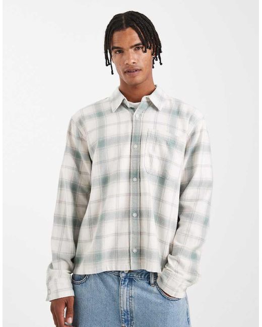 Hollister White Long Sleeve Flannel Shirt for men