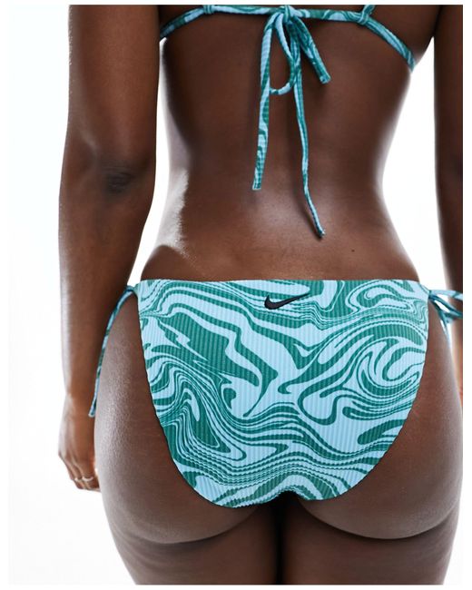 Nike Blue Swirl Retro Print Tie String Bikini Bottoms