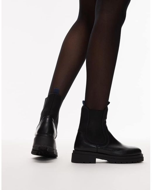 & Other Stories Black Leather High Ankle Boots With Elasticated Sides And Pull Tab Cuffs