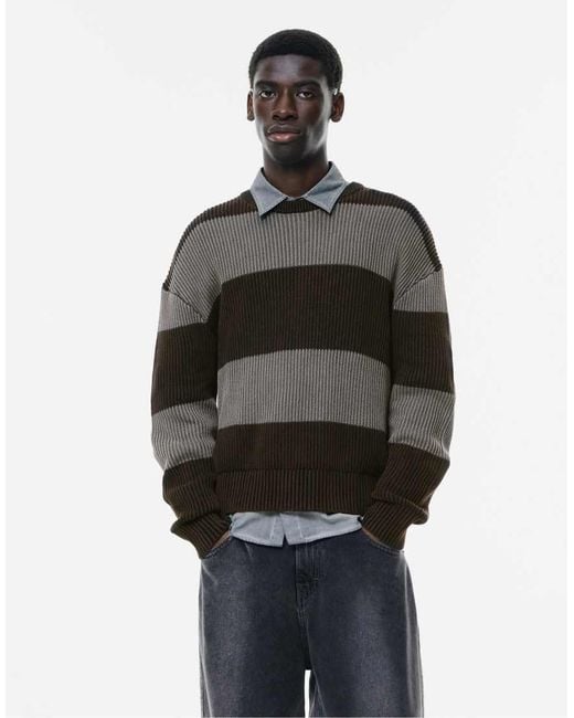 Pull&Bear Gray Acid Wash Faded Knit Sweater for men