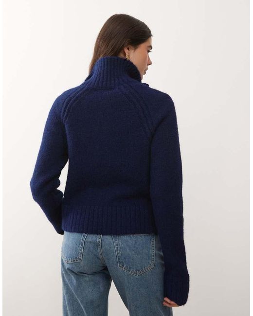 Weekday Blue Wool Blend Hairy Knit Zip Through Cardigan