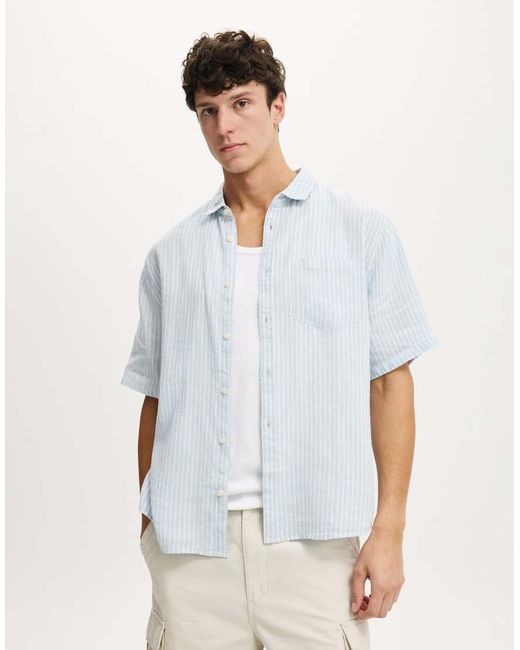 Cotton On White Relaxed Linen Short Sleeve Shirt for men