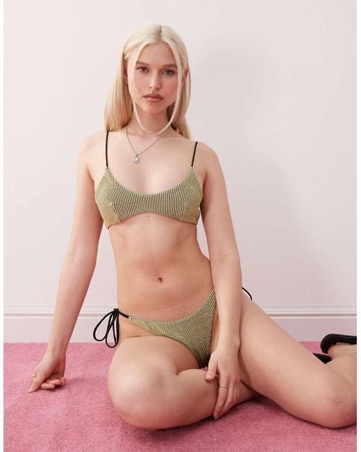 Lioness Pink Paseo Canyon Mix And Match Contrast Lace Up Back Scoop Front Textured Bikini Top
