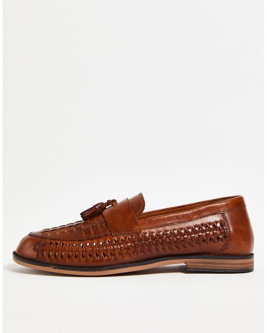 Red Tape Brown Woven Leather Loafers for men