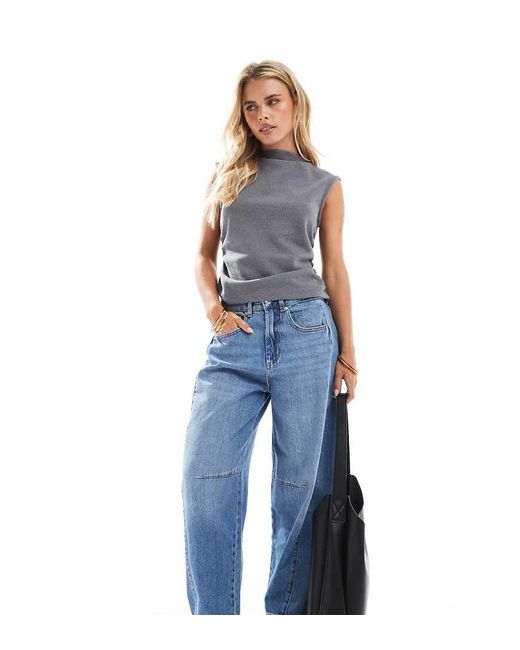 Only Petite Blue Side Panel Barrel Leg Jeans
