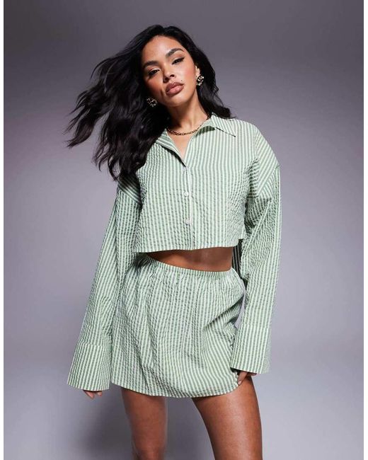 ASOS Gray Lisa Seersucker Cropped Beach Shirt