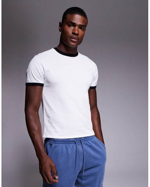 4505 Blue Cotton Shrunken Fit Baby Ringer Tee With Quick Dry Finish for men