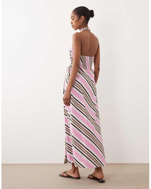 ASOS Pink Cotton Linen Halter Neck Wrap Maxi Sundress