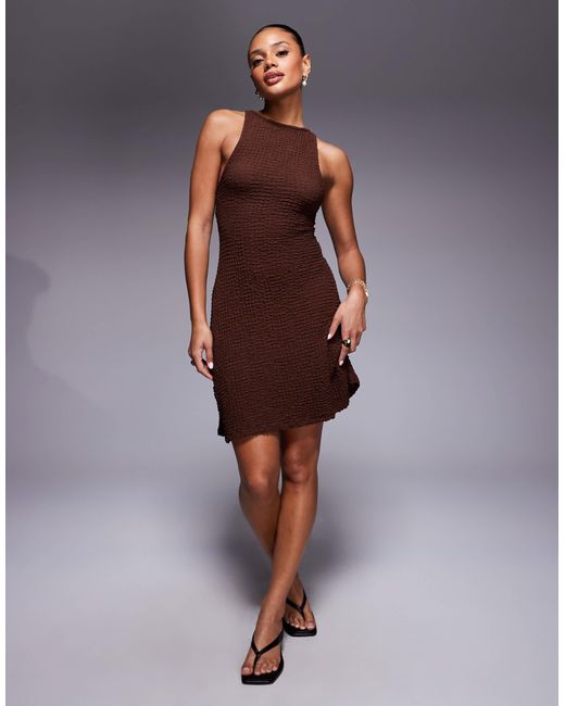 River Island Purple Round Neck Beaded Strap Textured Mini Dress