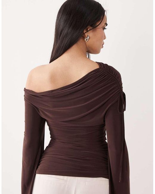 ASOS Purple Cinched Waist Asymmetrical Angel Sleeve Top