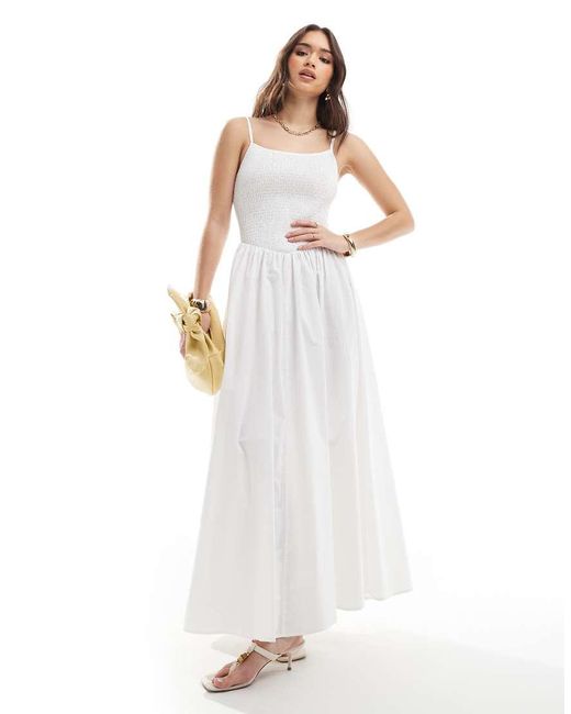 4th & Reckless White Shirred Cami V Waist Ruched Skirt Maxi Dress
