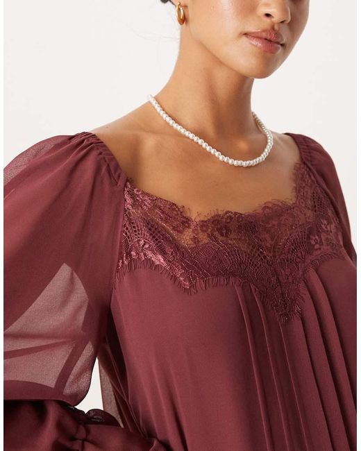 ASOS Red Asos Design Petite Long Sleeve Sweetheart Neckline Mini Dress