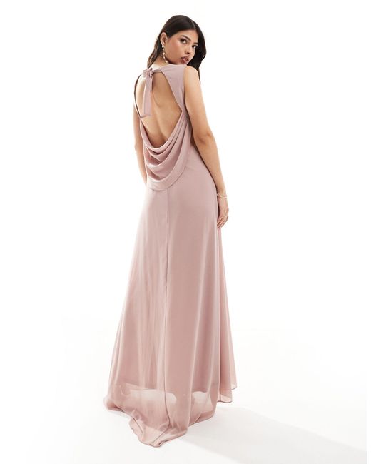 TFNC London Pink Bridesmaid Chiffon Cowl Back Maxi Dress