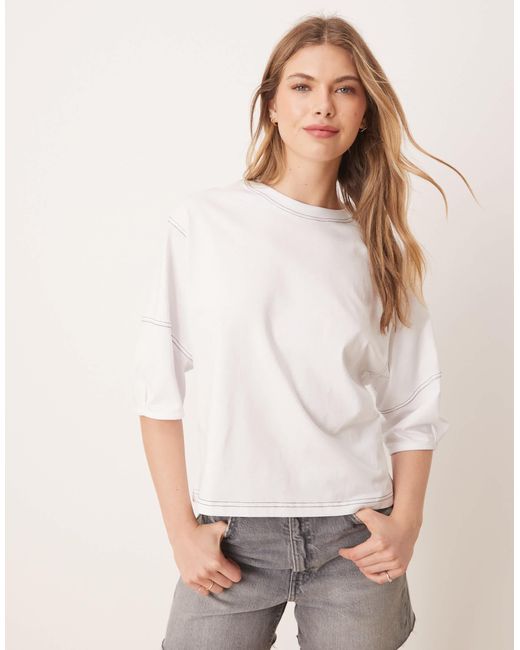 ASOS White Boxy Crop T-shirt With Contrast Stitch