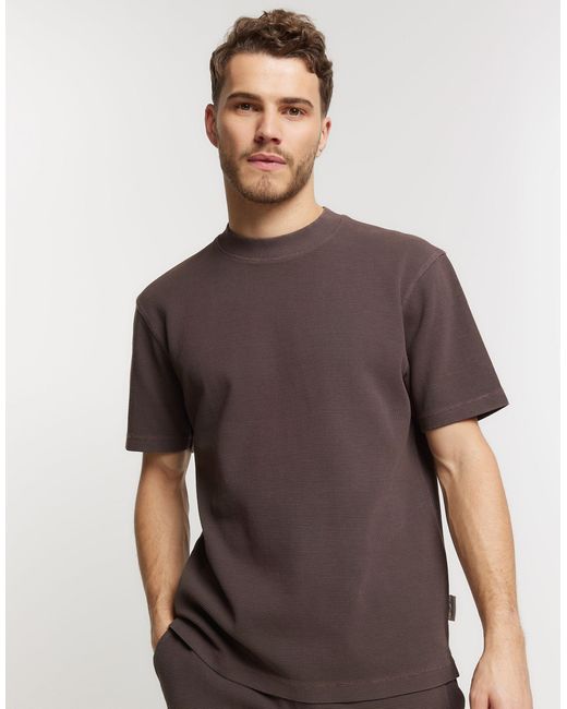 River Island Brown Regular Fit Waffle Textured T-shirt for men