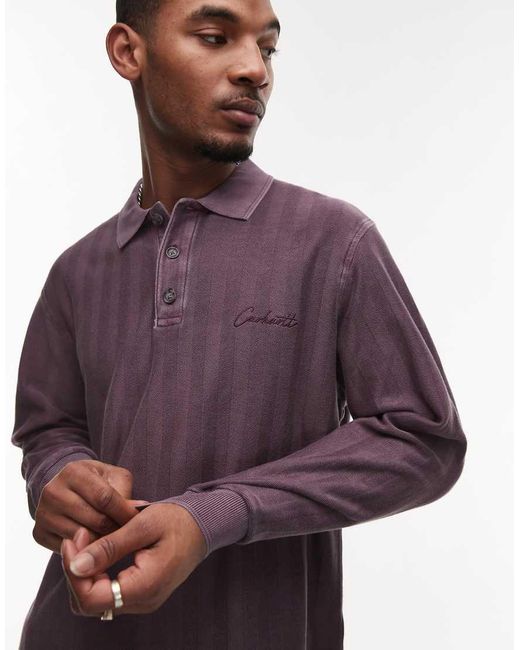 Carhartt Purple Morrison Long Sleeve Tonal Stripe Polo Shirt for men