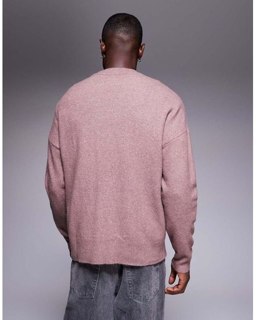 ASOS Purple Oversized Brushed Knitted Crew Neck Jumper for men