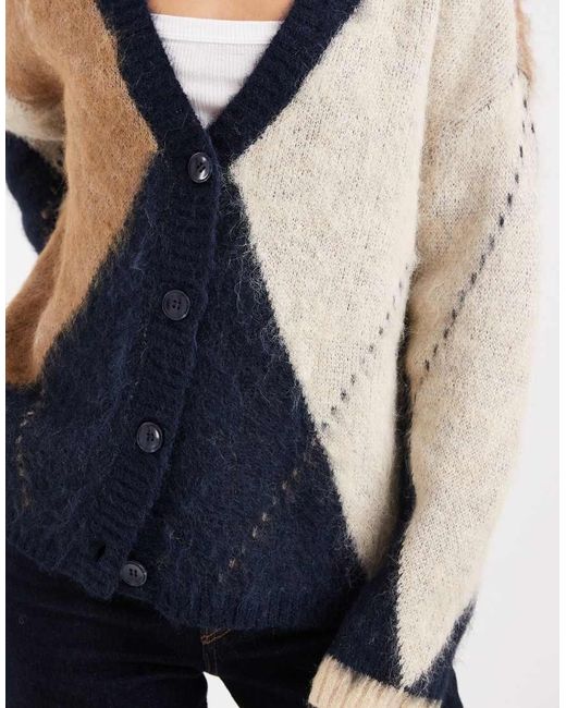 Cárdigan Azul Marino Extragrande Con Patrón De Rombos De Punto Mullido De ONLY de color Blue