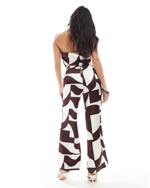 4th + Reckless Petite White Drawstring Satin Wide Leg Trousers Co-ord