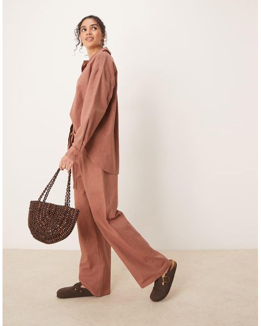ASOS Brown Linen Look Pull On Trousers Co-ord