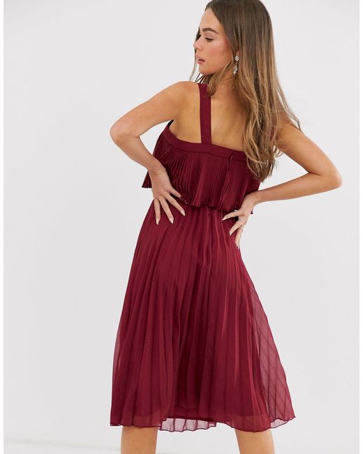 asos design double layer pleated cami midi dress