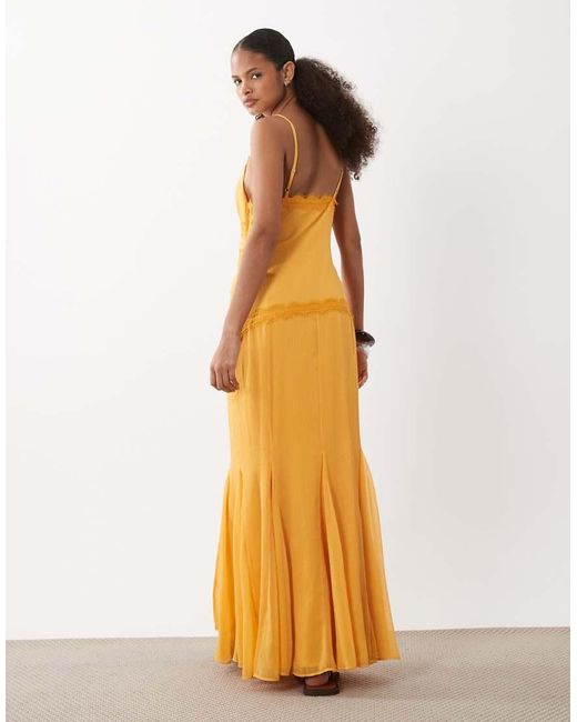 ASOS Red Slip Shift Lace Trim Midi Dress With Godets