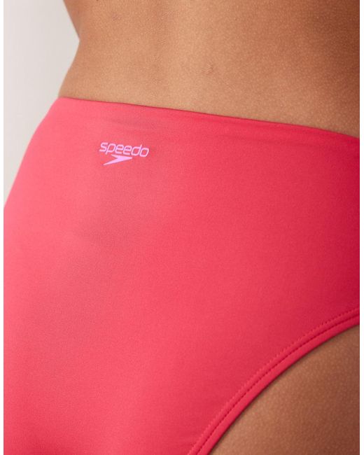 Speedo Red Solid Cheeky High Waist Bikini Bottom